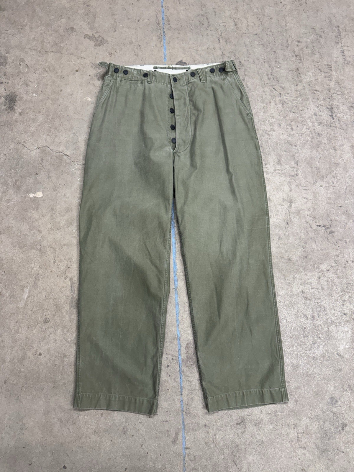 Vintage 1940s WW2 US Army Military M43 Trousers 13 Star Button OD Green 36x31