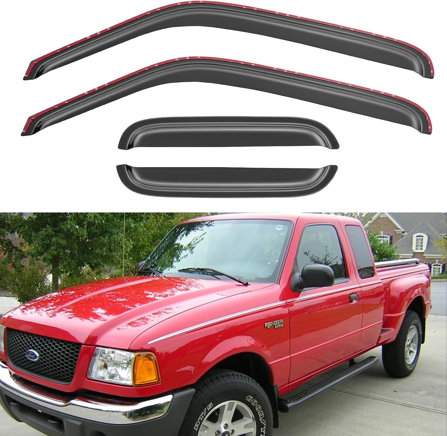 in-Channel Window Visors Rain Guards Shield for 1999-2011 Ford Ranger SuperCa...