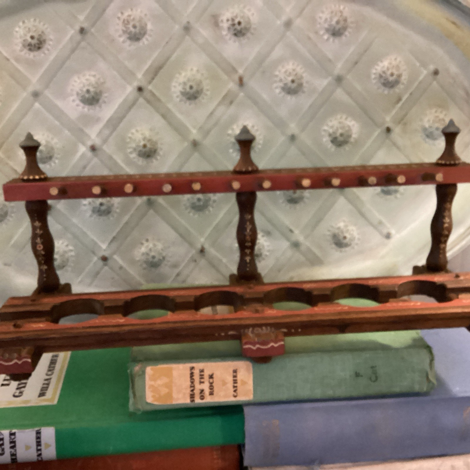 Vintage ANRI Italy Carved Wood Pipe Rack Holder HandPainted Folk Art Pipe Holder