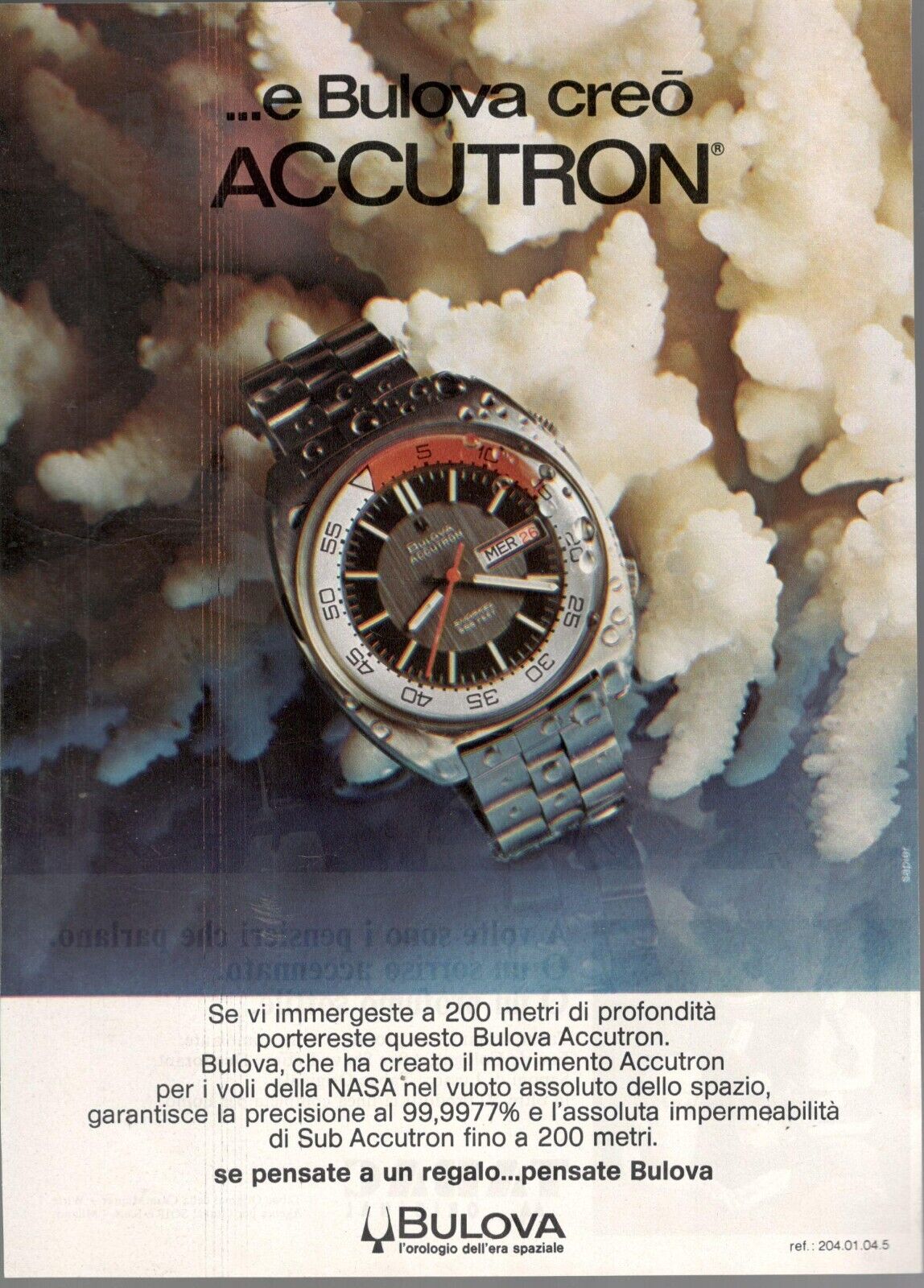 Watch Bulova Accutron Nasa / Sub Advertising 1 Page 1975 Original