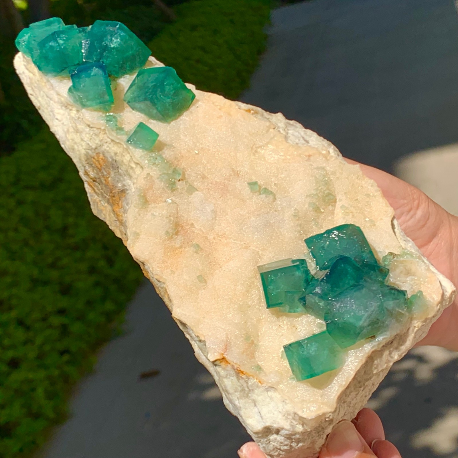 3.29LB Rare transparent GREEN cubic fluorite mineral crystal sample