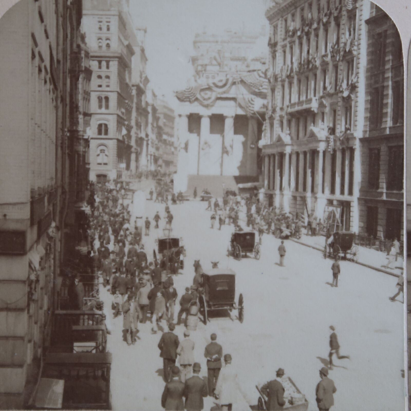 c1900 Wall St. New York Financial District Horses Carriages Stereoview A5