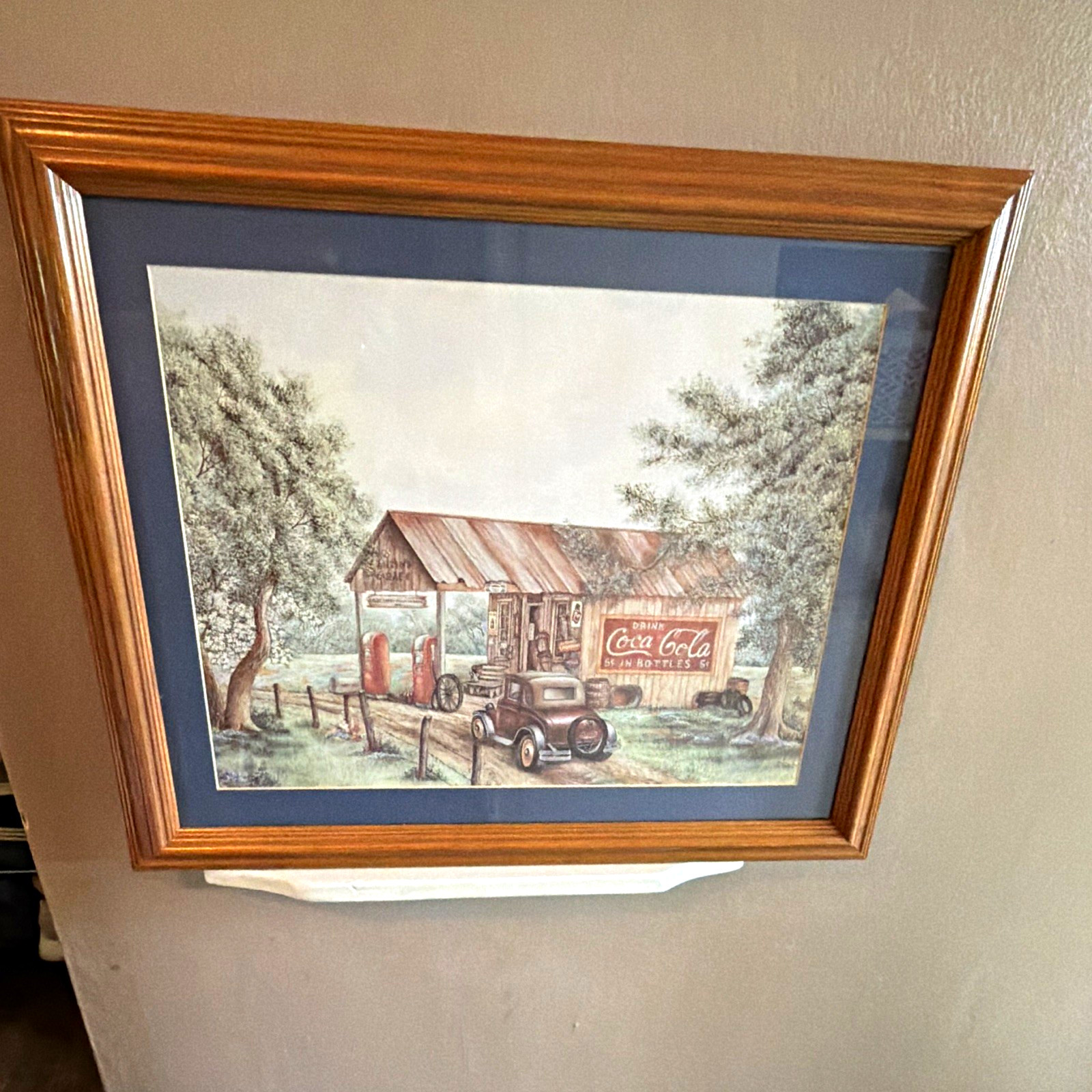 Vintage Coca-Cola Framed Poster Print Country Store Scene Coke Truck&Gas Station