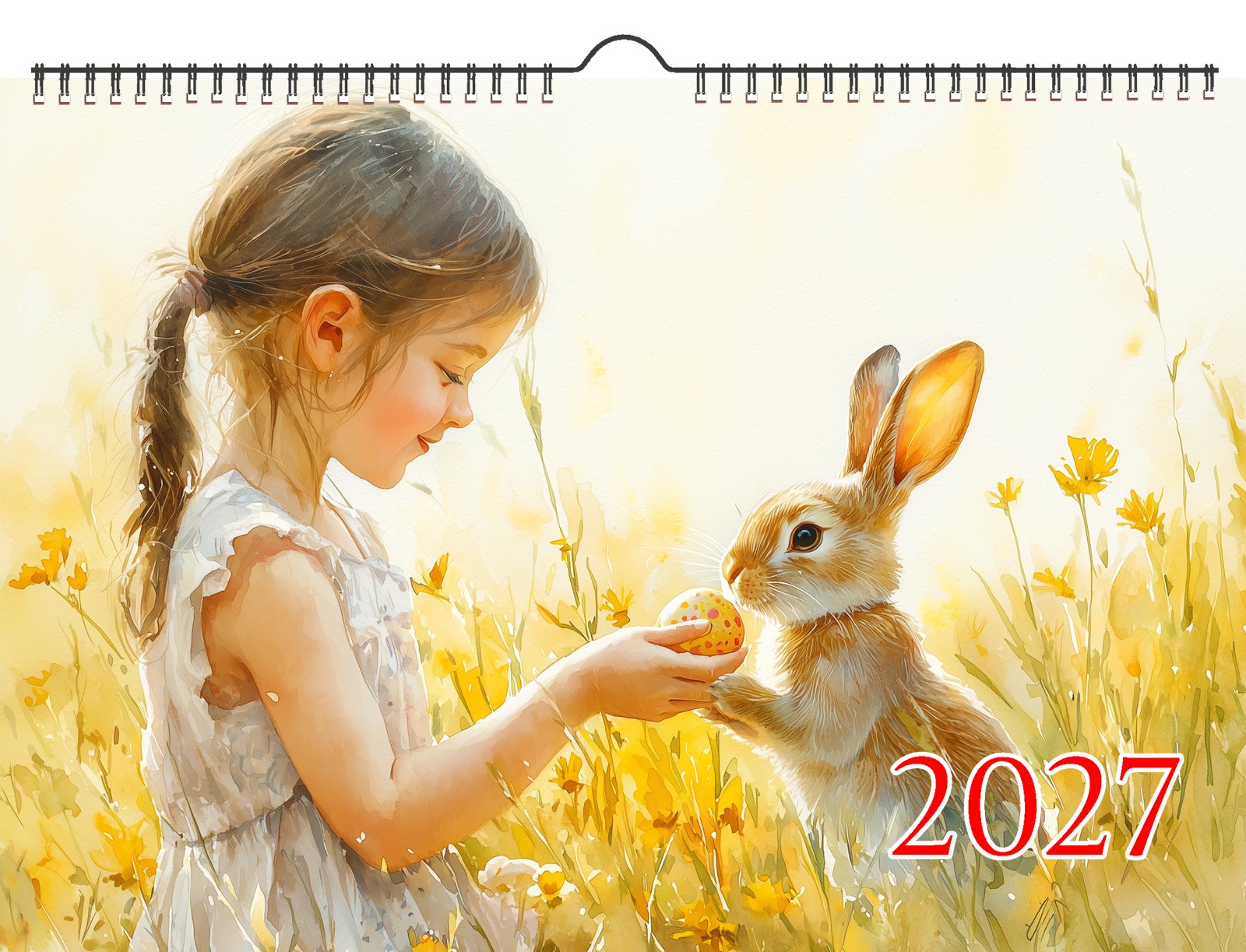 2027 Wall Calendar ~ Tender Moments: Gentle Girls and Rabbits Sunlit Meadows