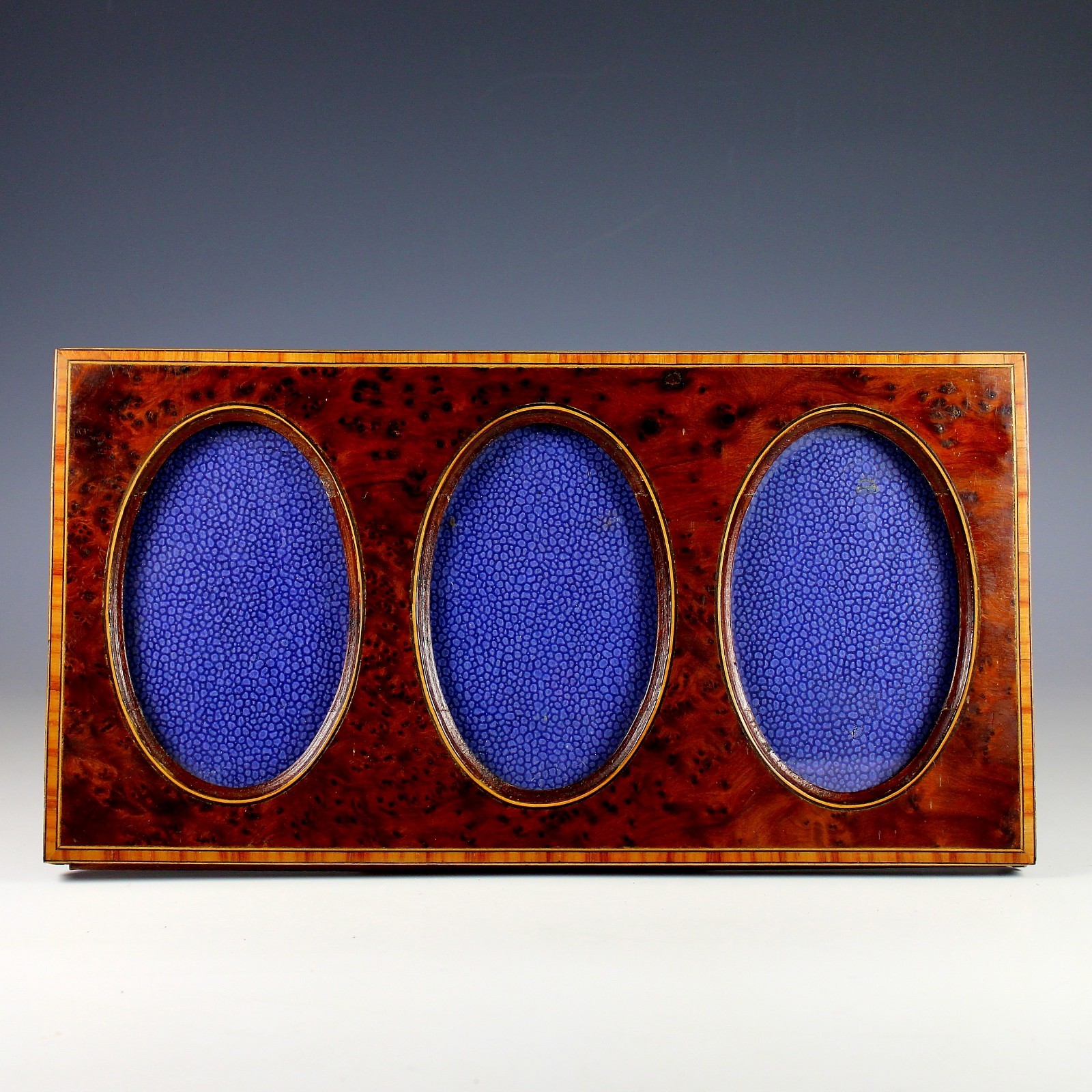 Antique French Triple Inlaid Burl Wood Photo Frame