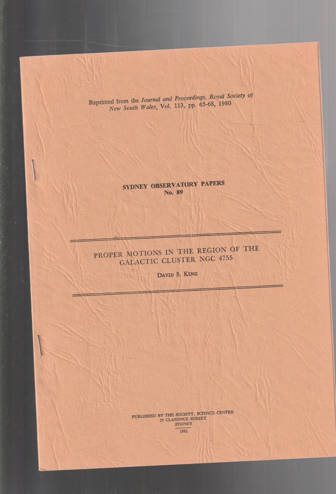 ROYAL SOCIETY of NSW , SYDNEY OBSERVATORY PAPERS , No. 89 , 1981