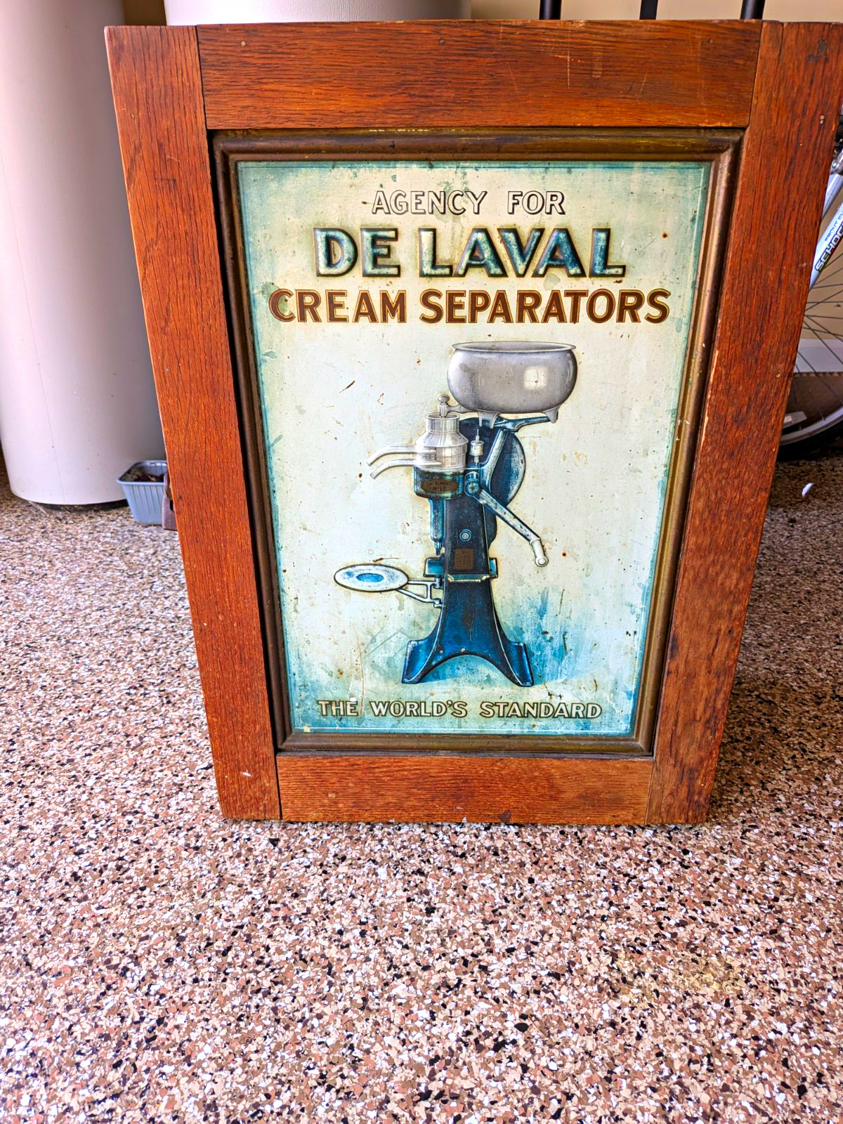 Vintage Oak De Laval Cream Separator Parts Cabinet Tin Litho Sign Advertising