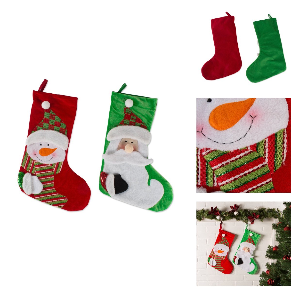 DII Christmas Family Stocking Set 21x5 Felt Applique Santa & Snowman 2 PC