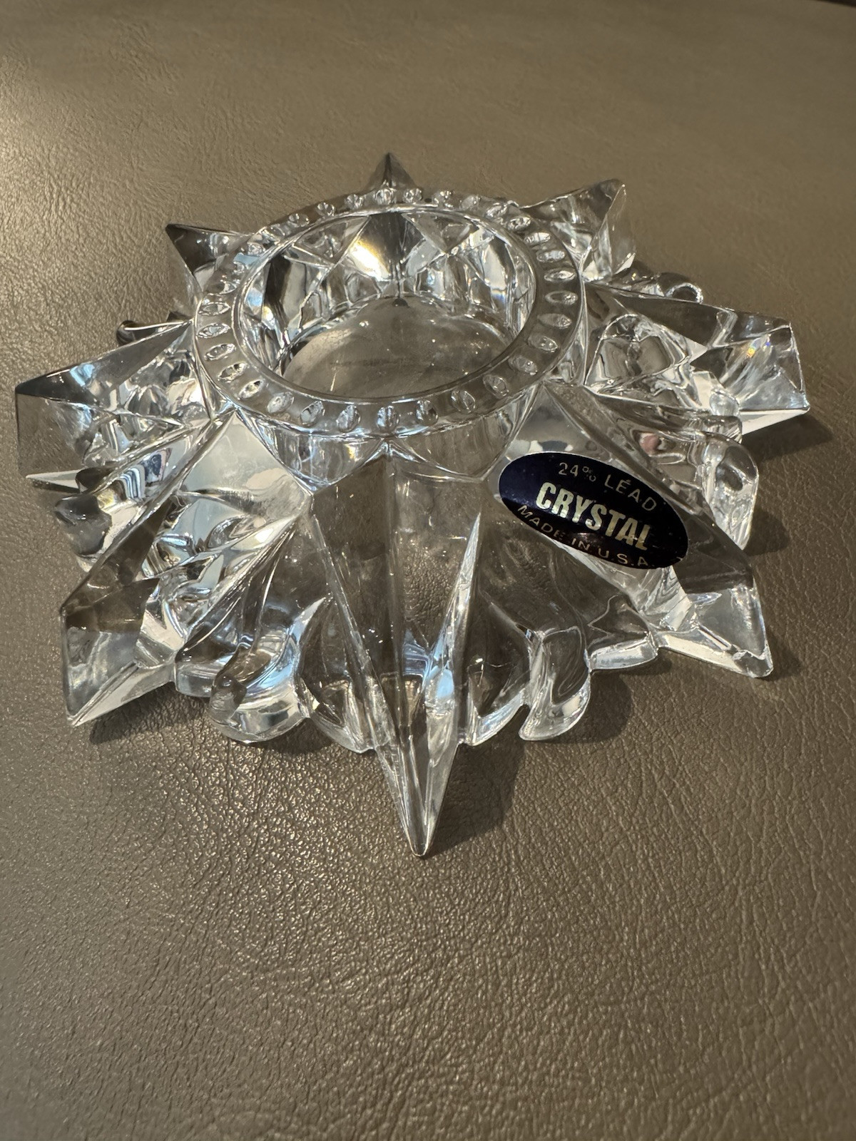 VINTAGE DePLOMB SUNBURST 24 LEAD CRYSTAL VOTIVE CANDLE HOLDER  USA CELESTIAL