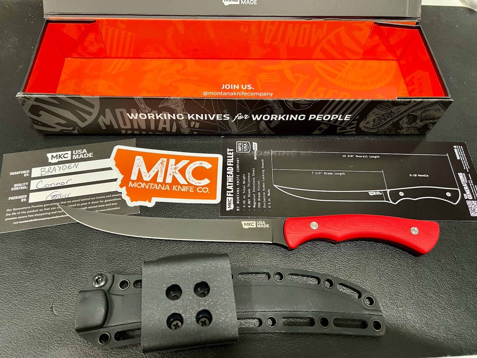 BRAND NEW MONTANA KNIFE COMPANY MKC FLATHEAD FILLET KNIFE w/ RED HANDLE