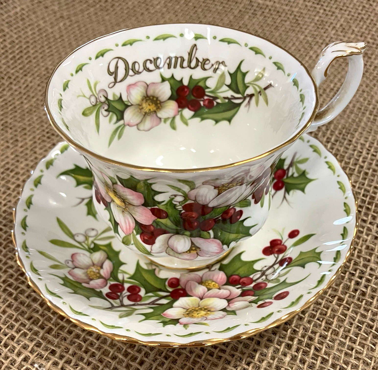 Royal Albert Bone China Christmas Rose December Tea Cup & Saucer Set