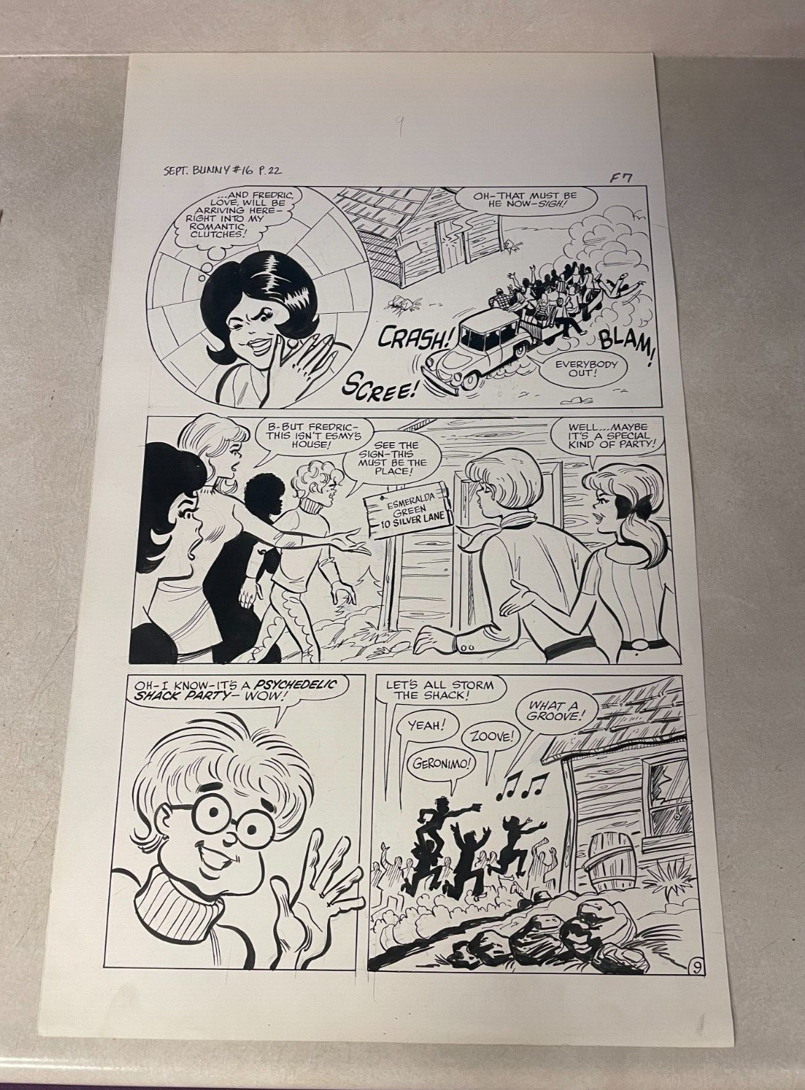 Bunny #16 original comic art 1970 PSYCHEDELIC SHACK PARTY ZOOVE GROOVE
