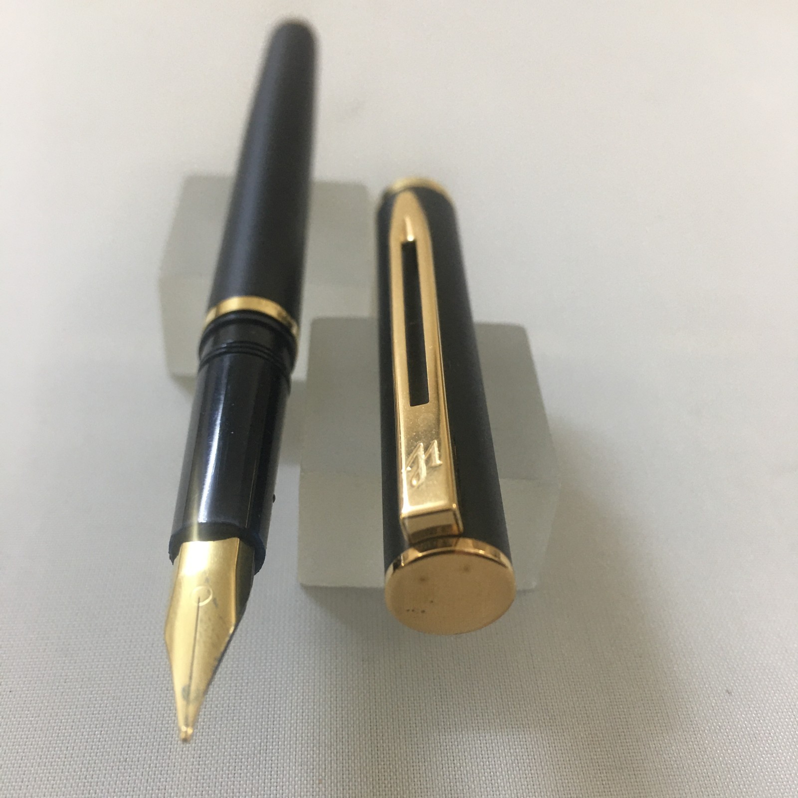 Waterman Black matt GT FP gold plated Med nib+Rare steel converter NEW France
