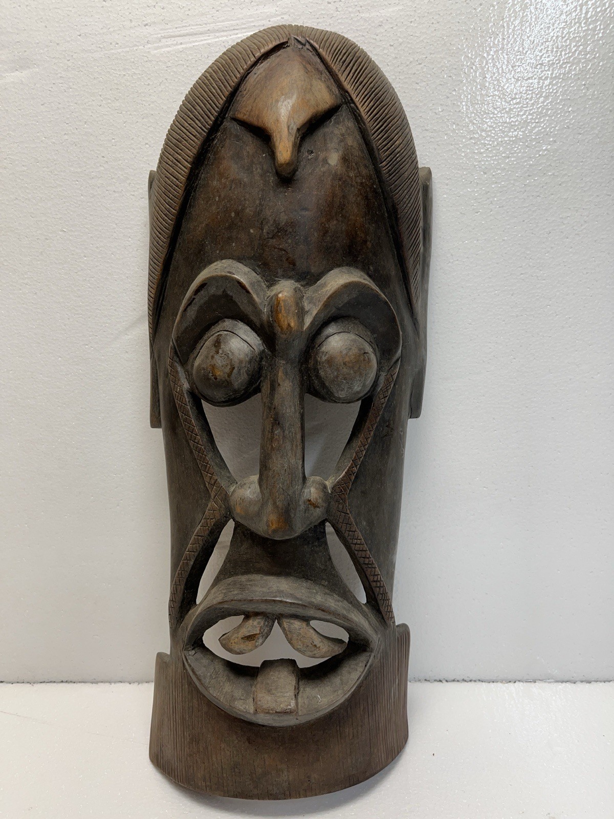 Vintage African Tribal Wooden Jambo Kenya Mask Hand Carved, Wall Decor 19” Tall