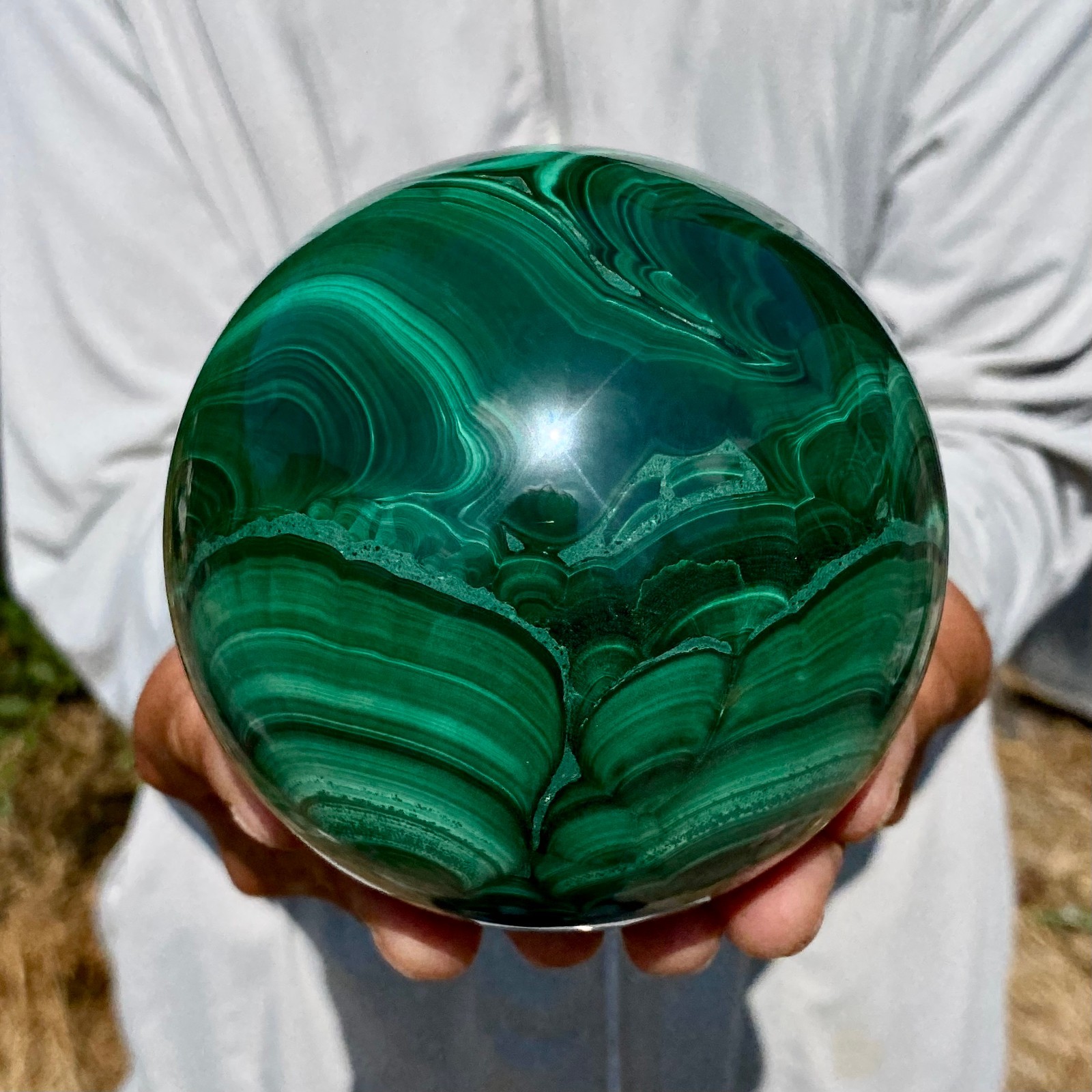 4.54LB Rare Natural Malachite quartz hand Carved sphere Crystal Healing