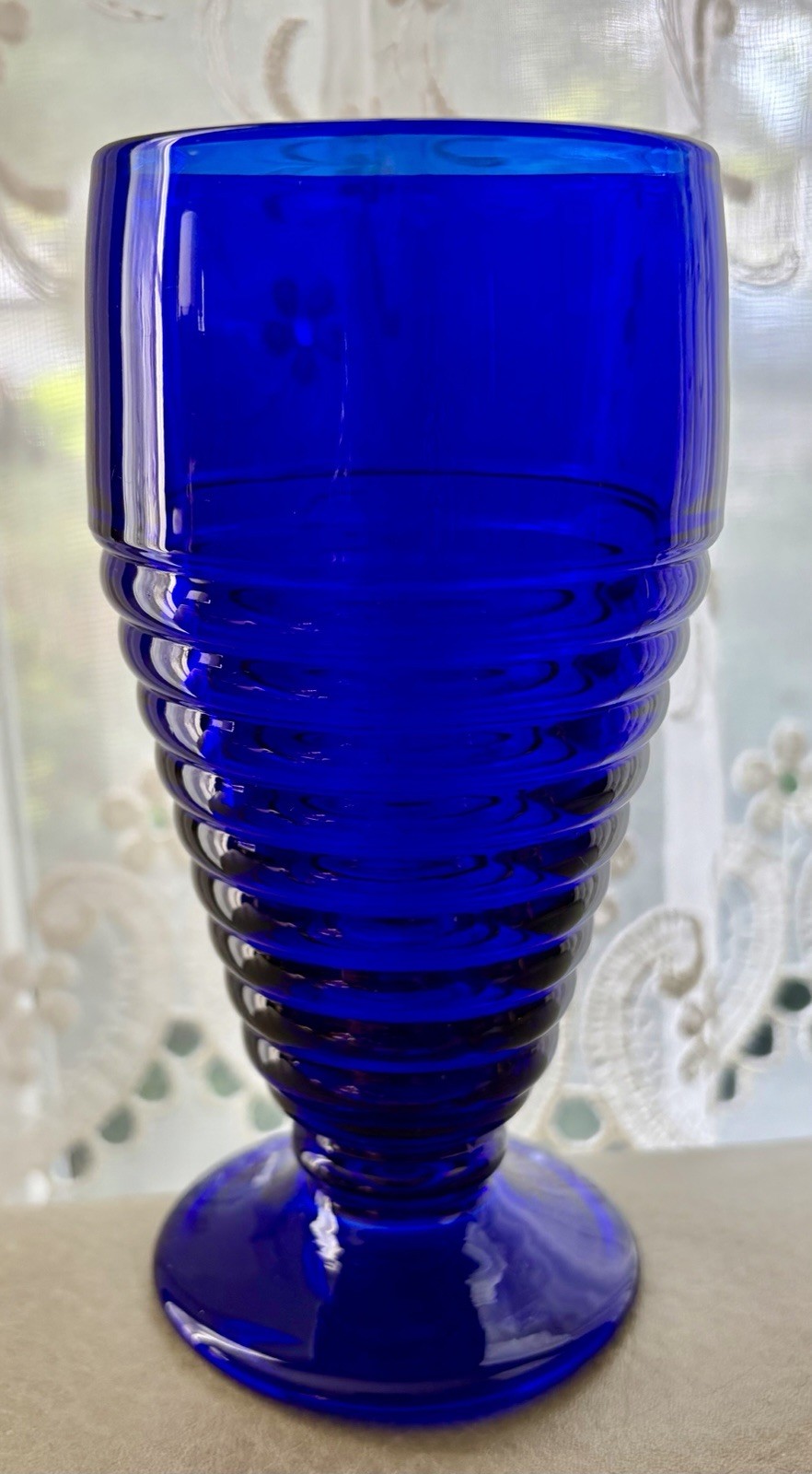 PADEN CITY Penny Line Cobalt Blue 8oz. Drinking Goblets 5.75” high Set of 6