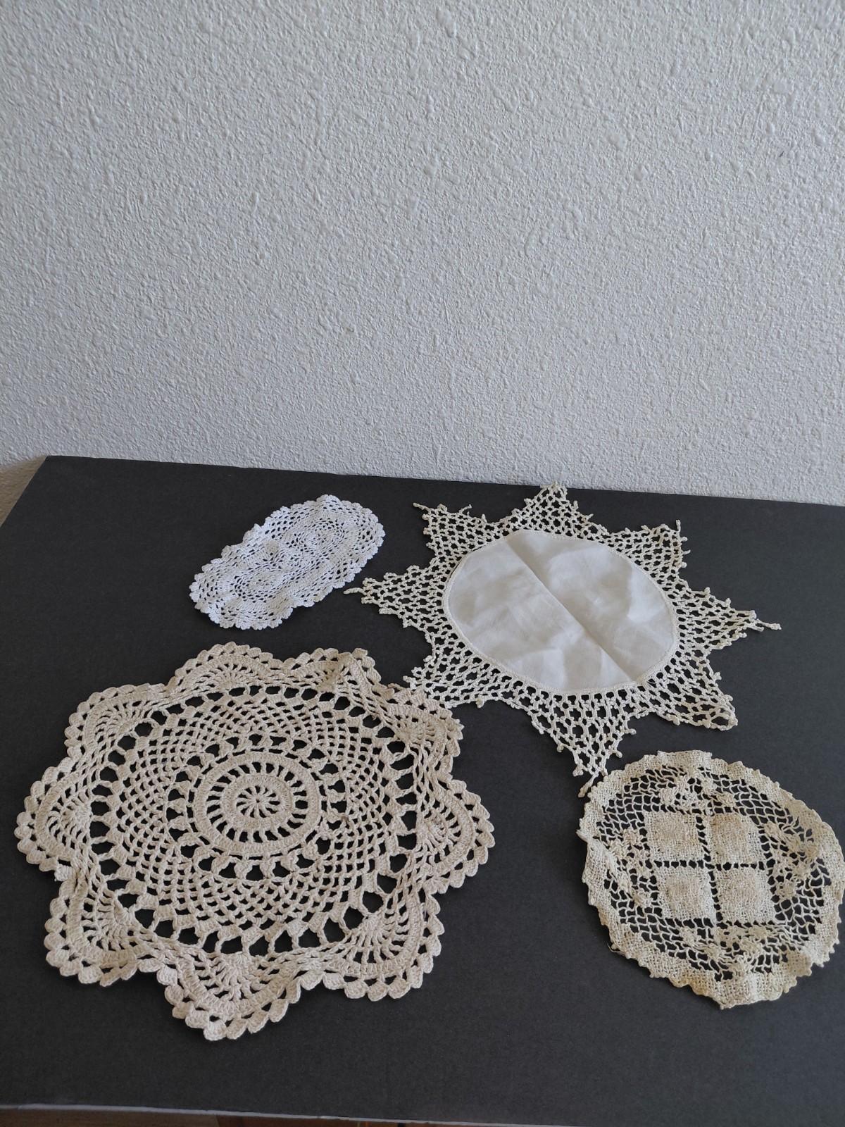 Vintage Handcrafted Set Of 4 White /Cream Crochet Doilies
