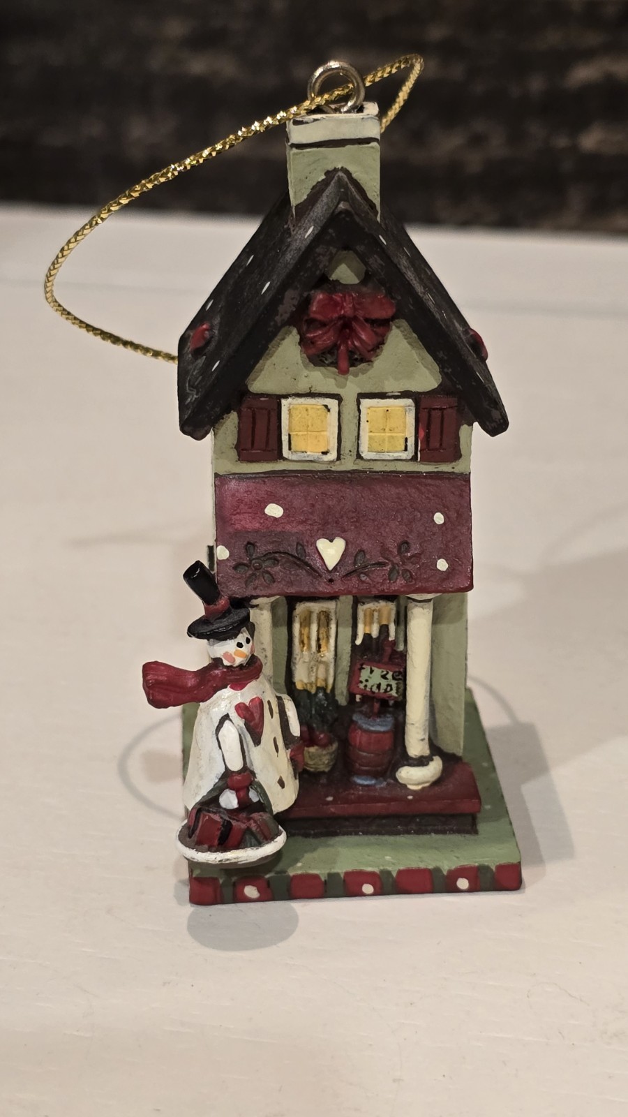 Vintage Kurt Adler Inc. Mini Christmas House with Snowman Christmas Ornament