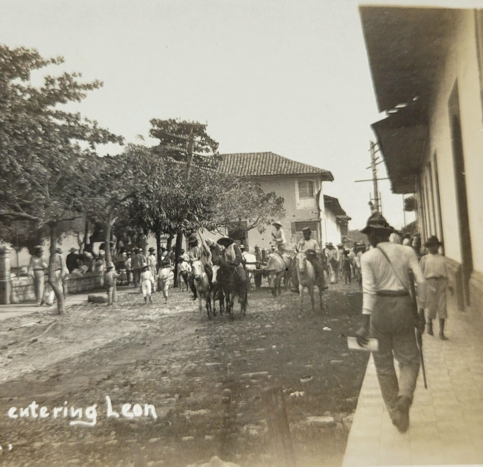 General Rudolfo Espinoza Honduran Soldiers Entering Leon Nicaragua c1912 RPPC