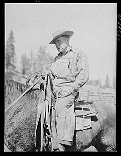 Bitterroot Valley Montana Cowboy 1942 FSA Horseback Rancher Saddle Drive