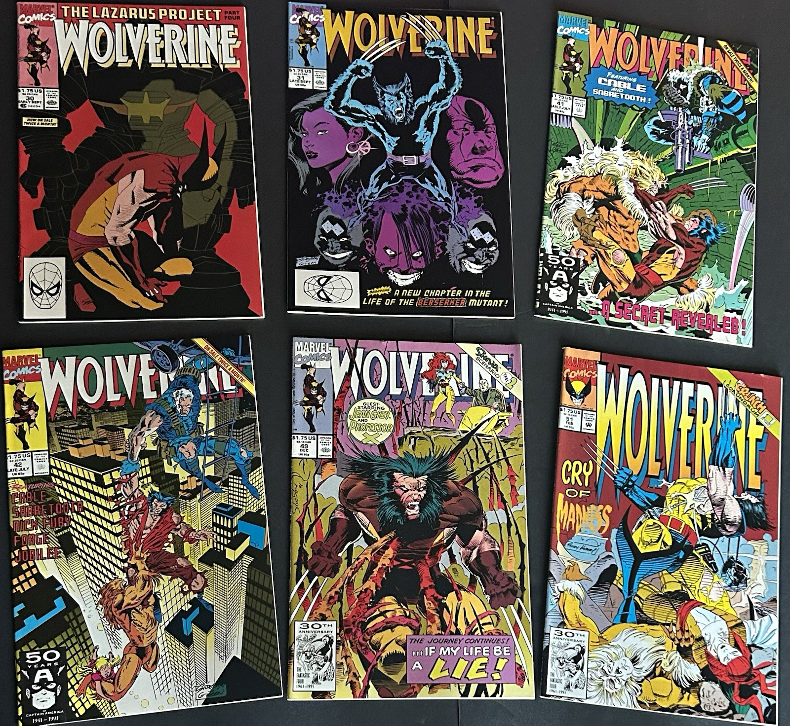 Wolverine #30 31 41 42 49 51 Marvel Comics Lot of 6 1990-92