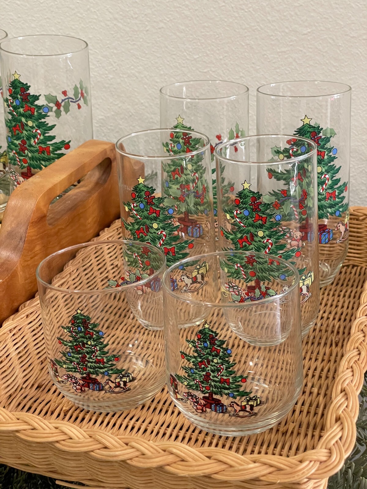 Set Of 21 Vtg Luminarc NOEL Christmas Tree Toys Holiday Drinking Glasses 3 Size