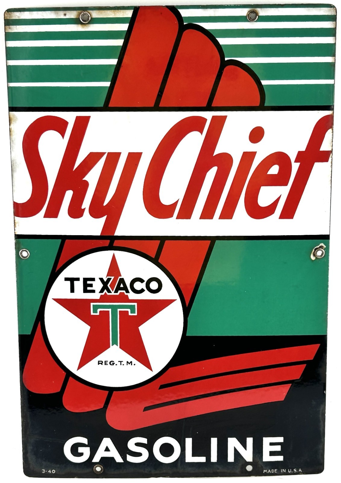 1940 Texaco Sky Chief Gasoline Porcelain Pump Plate Sign Oil Service Station