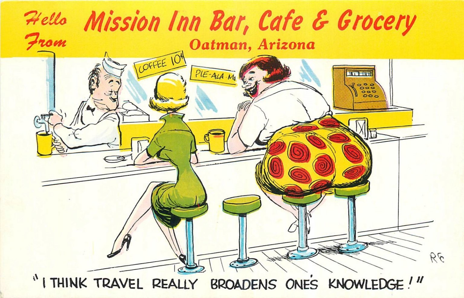 Oatman Arizona Mission Inn Bar Cafe Grocery Humorous Laff Gram Postcard 1950s Oatman Arizona Mission Inn Bar Cafe Grocery Humorous Laff Gram Postcard 1950s