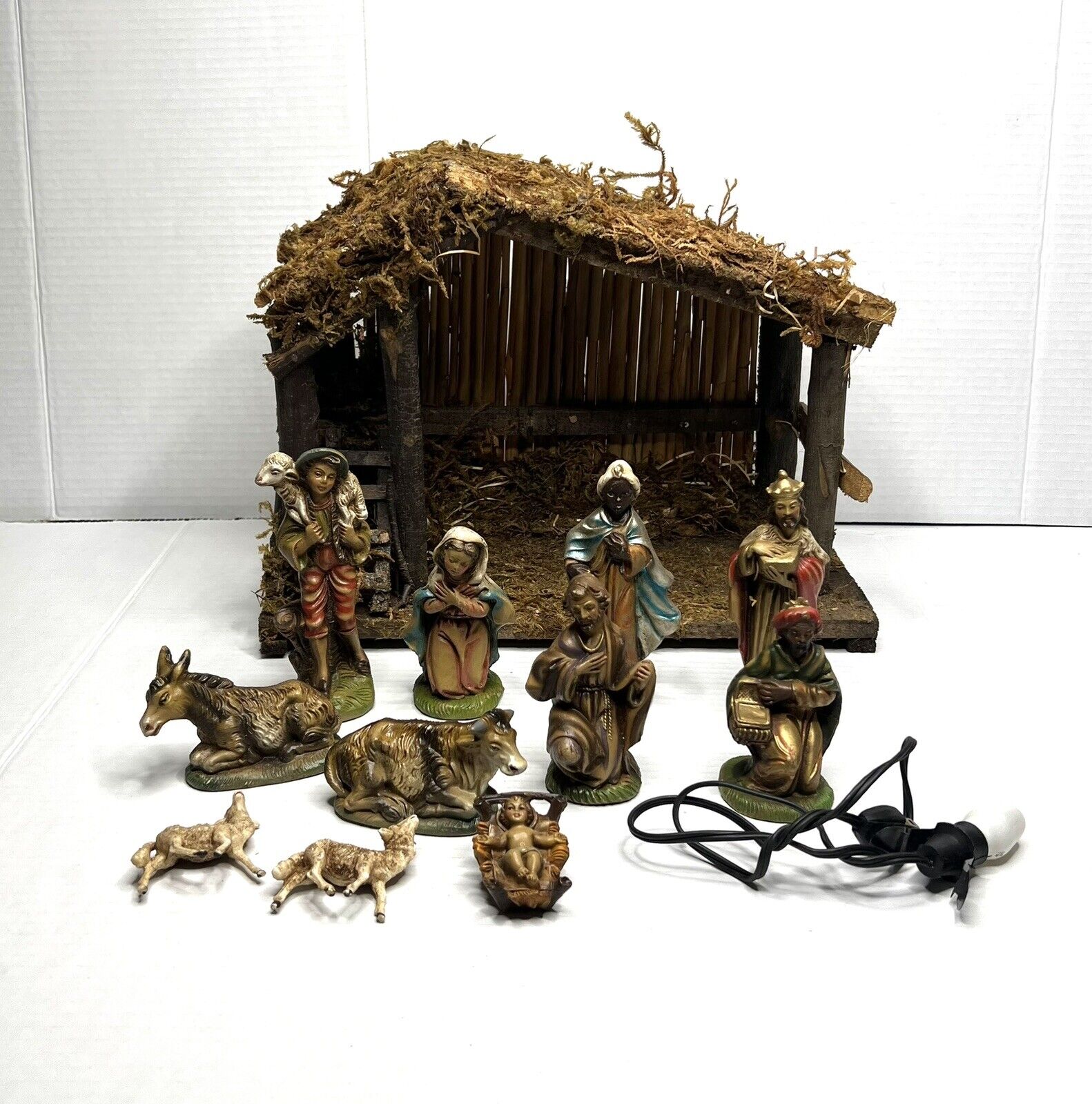 Vintage Chalkware Nativity Figures Set Made In Italy