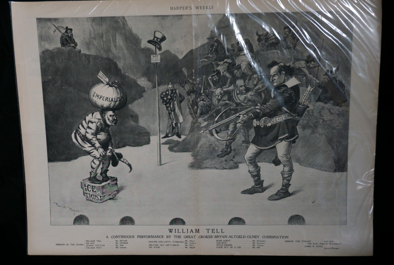 Orig 1890 Harper\'s Weekly Political Cartoon William Tell by W.A. Rogers - Rare