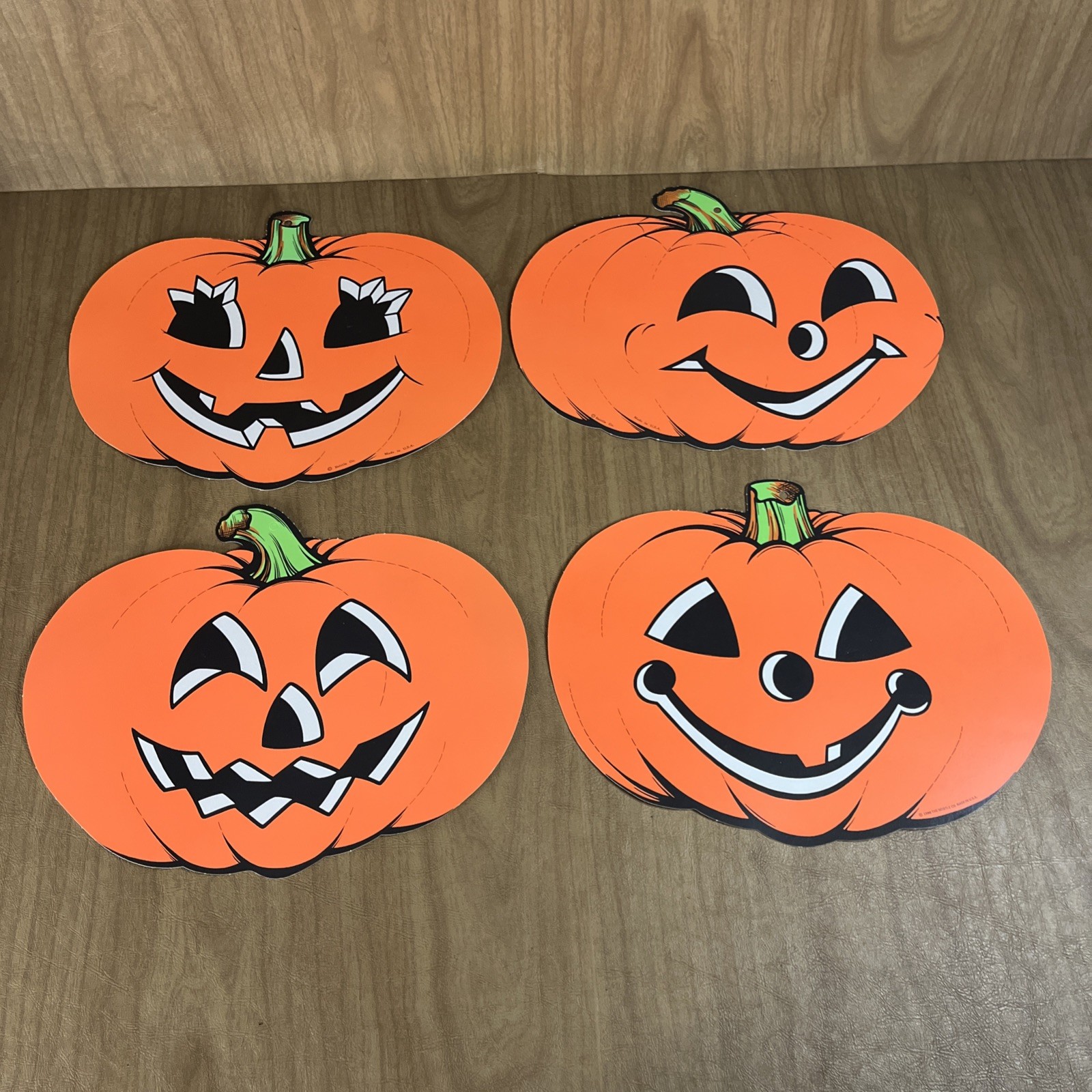 Vtg Set Of 4 Jack O Lantern Pumpkins Beistle Die Cut Paper Halloween Decor