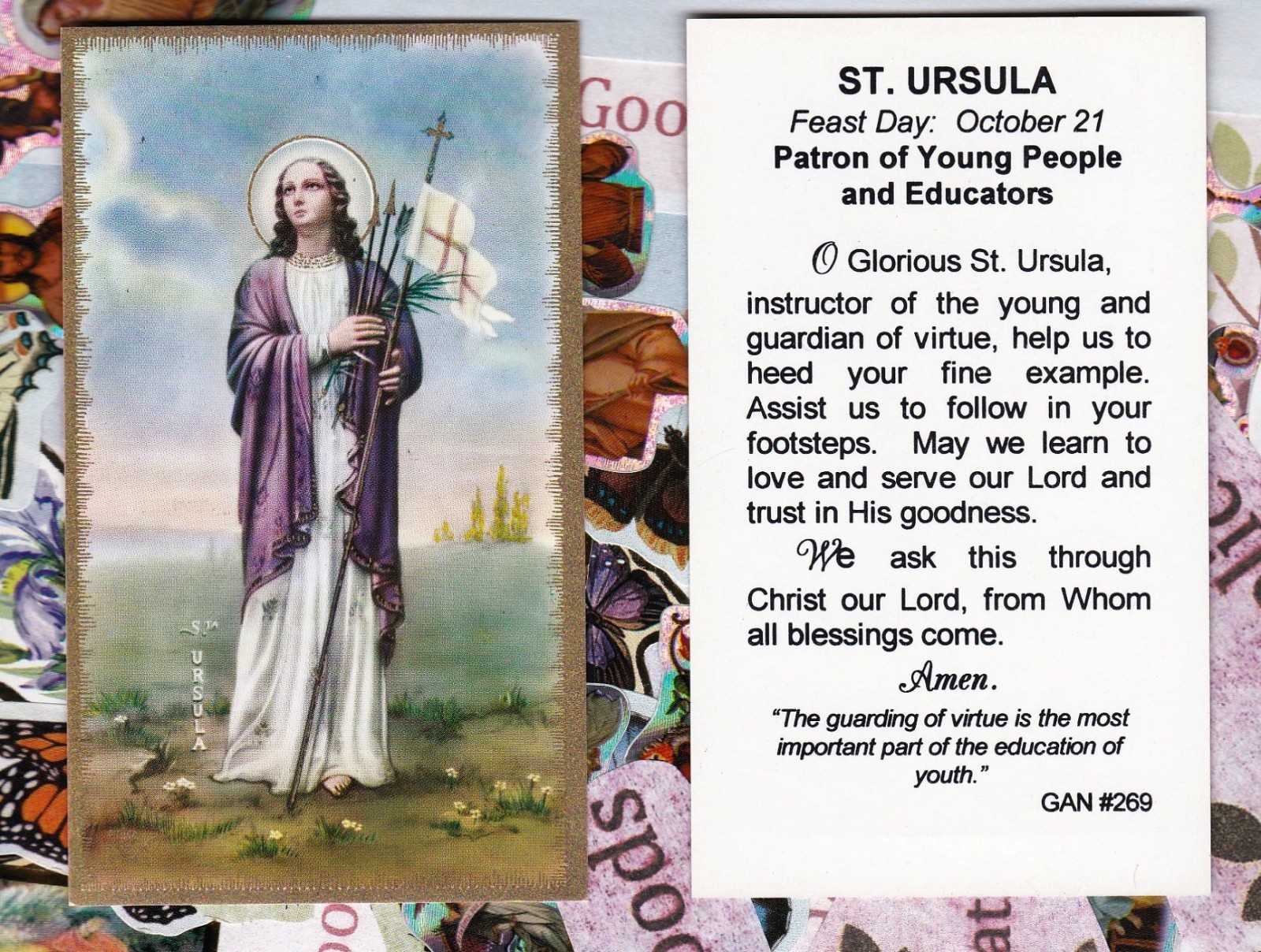 Saint Ursula with Prayer to St. Ursula (GAN) -  Paperstock Holy Card