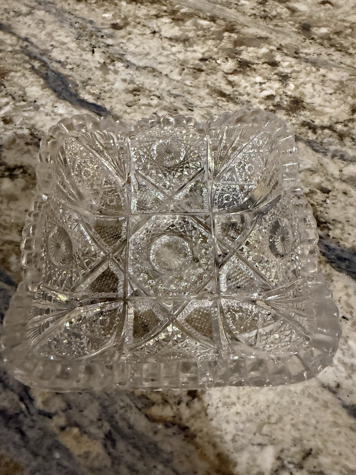 Vtg Imperial Glass Square Bowl Hobster Pattern Sawtooth Rim Early 20th Century 