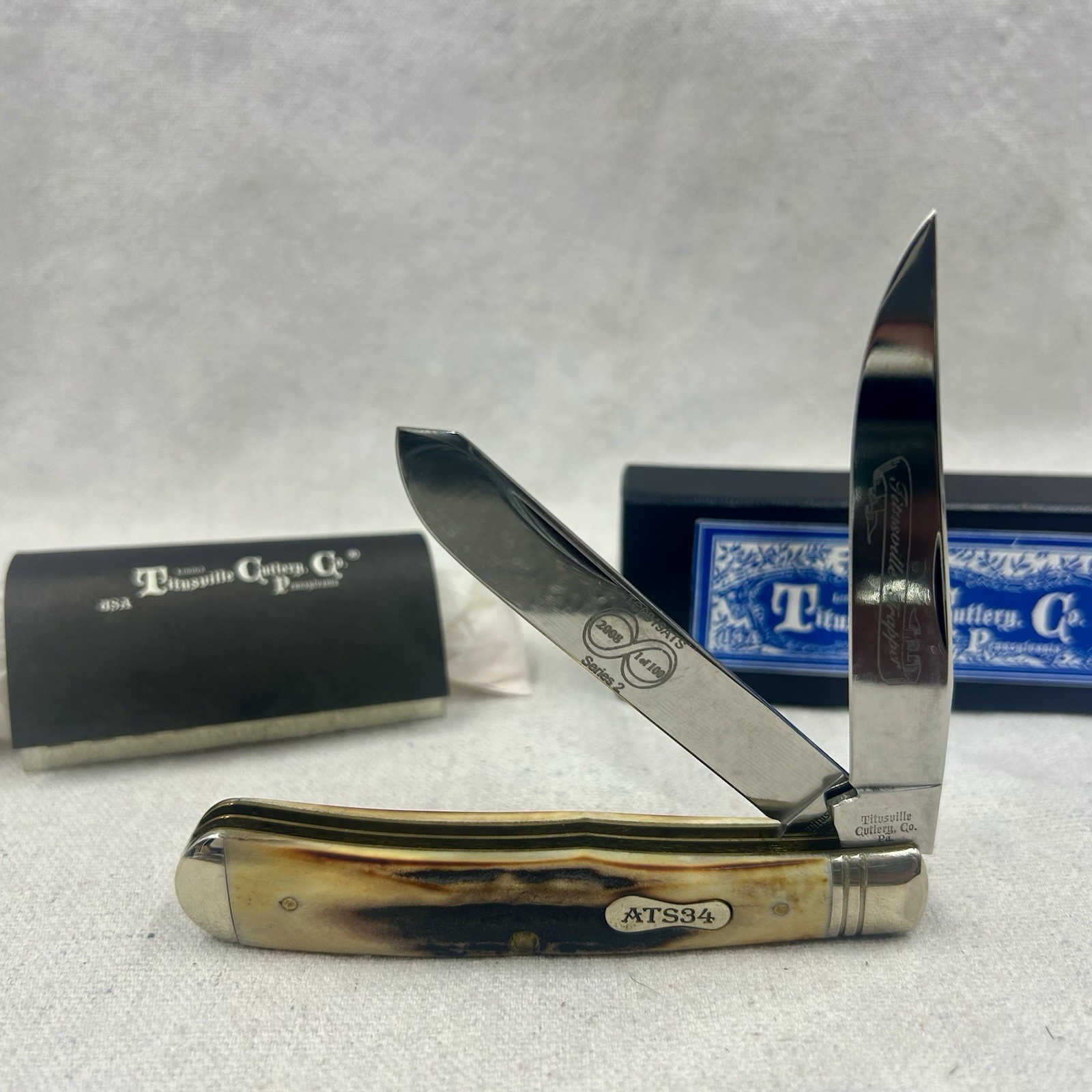 Titusville Cutlery Co. #19 Hickory Hill Stag ATS34 Pocketknife 2 Blades  
