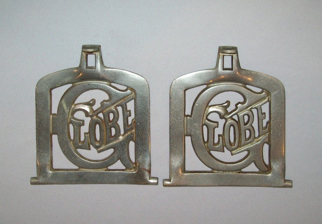 Old Antique Vtg C 1900s Pair Cast Nickle Plated Iron Globe Wood Coal Stove Shelf