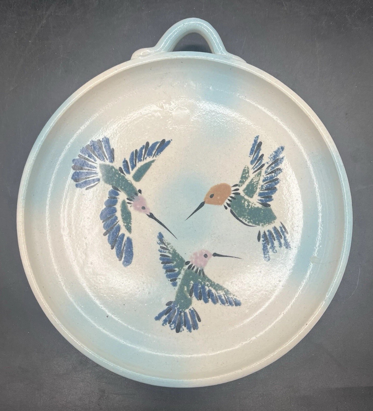 Pottery Plate Hummingbird Bird Artist Signed Ceramic Vintage 9”