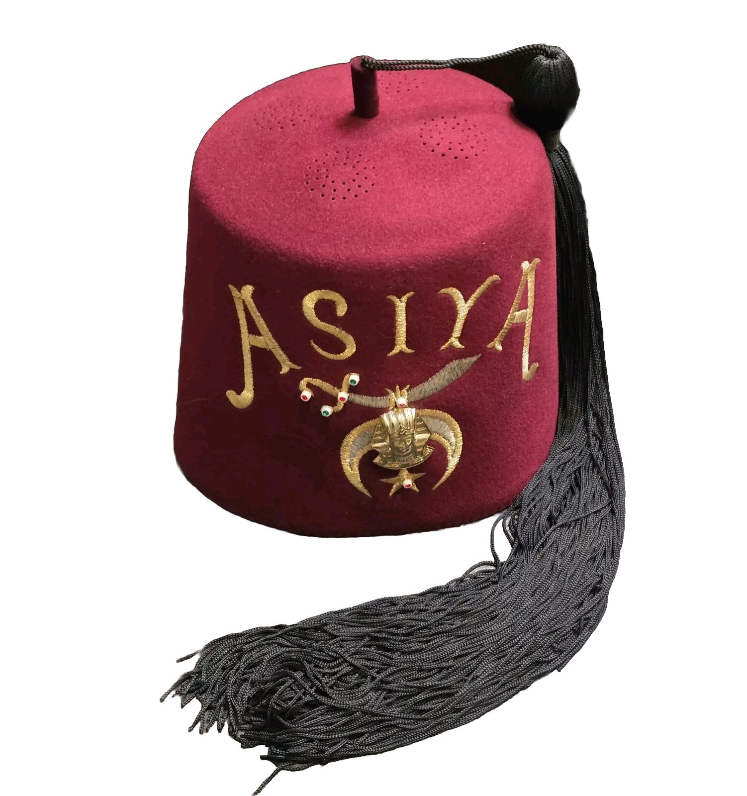 VTG ASIYA Iconic MASONIC Shriners Gift Wool Fez Hat Burgundy by TURIN CO. USA 