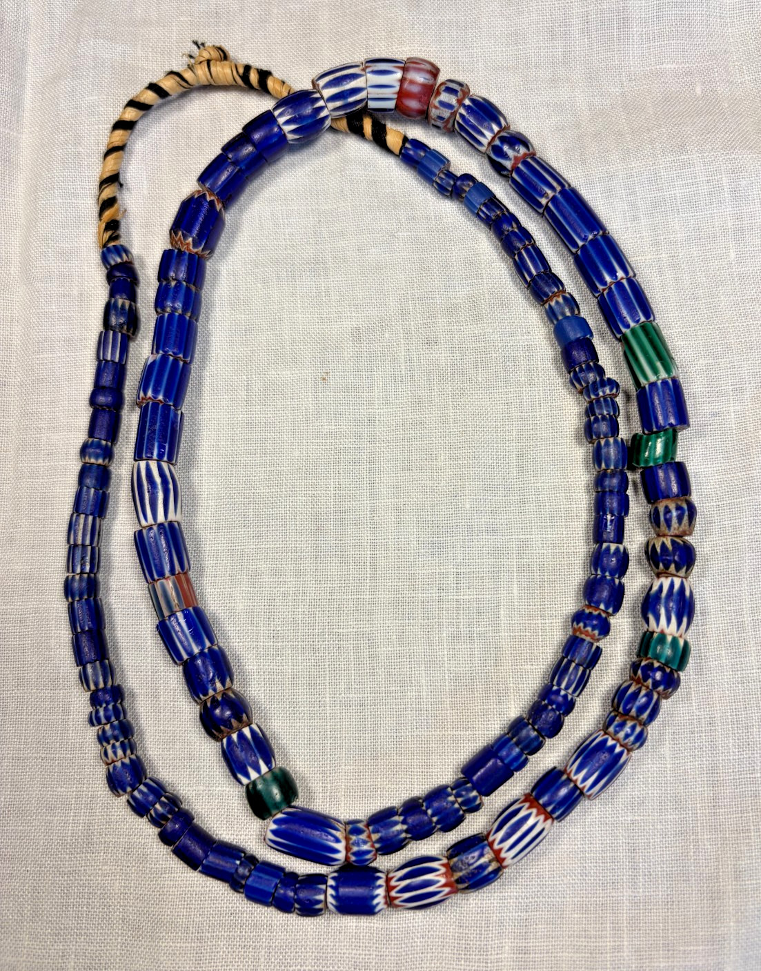 Vtg Venetian Glass Trade Bead Necklace Blue Chevron 111 Tube Beads 26