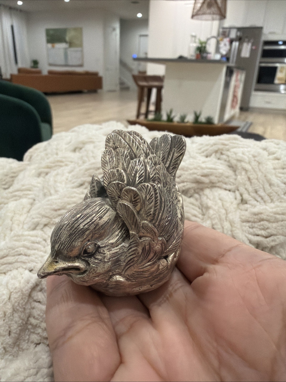 Christofle Lumiere d’Argent Silverplate Bird Figurine Onyx Eyes Vintage