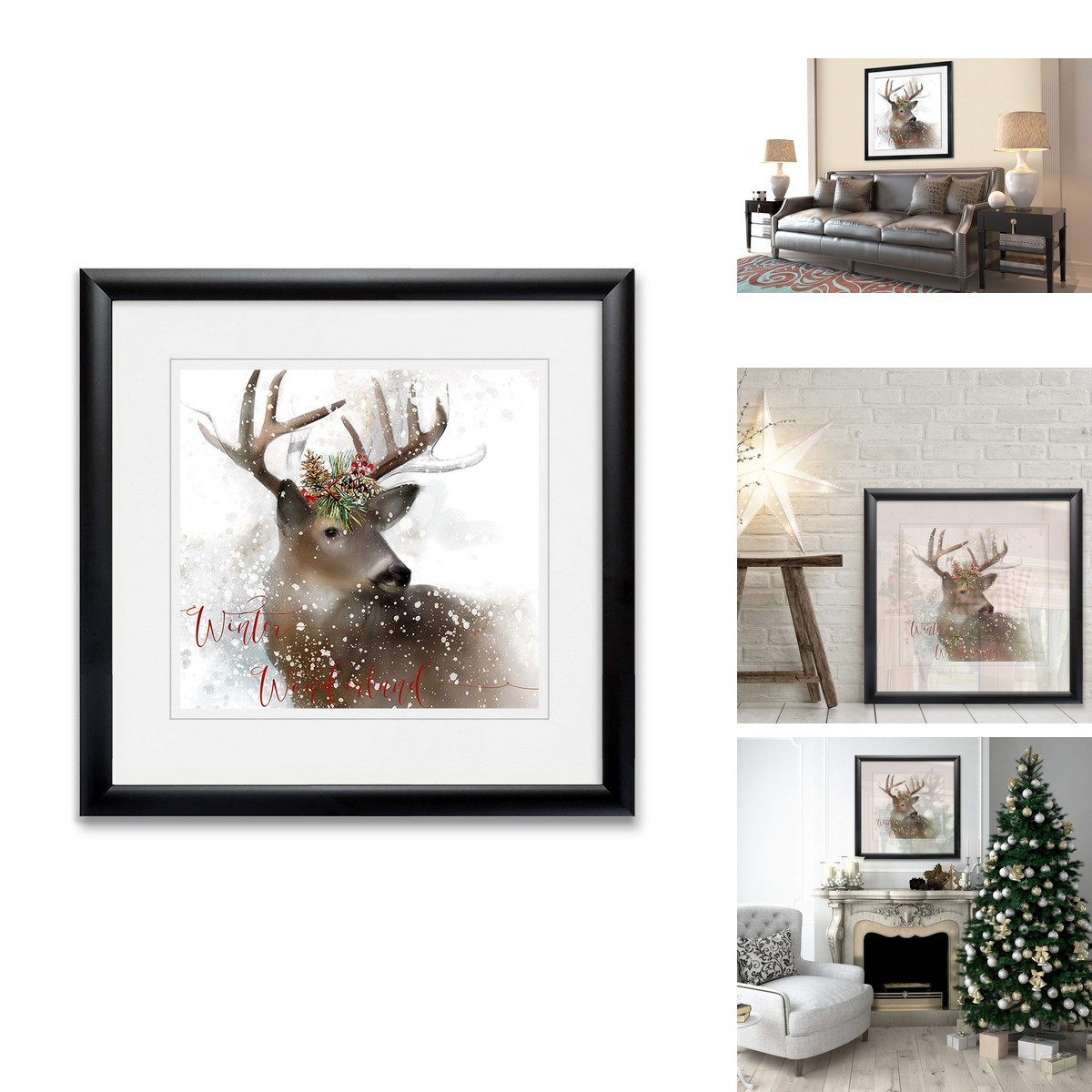 Renditions Gallery Winter Wonderland Deer Framed Canvas Wall Art BF-19313-3737