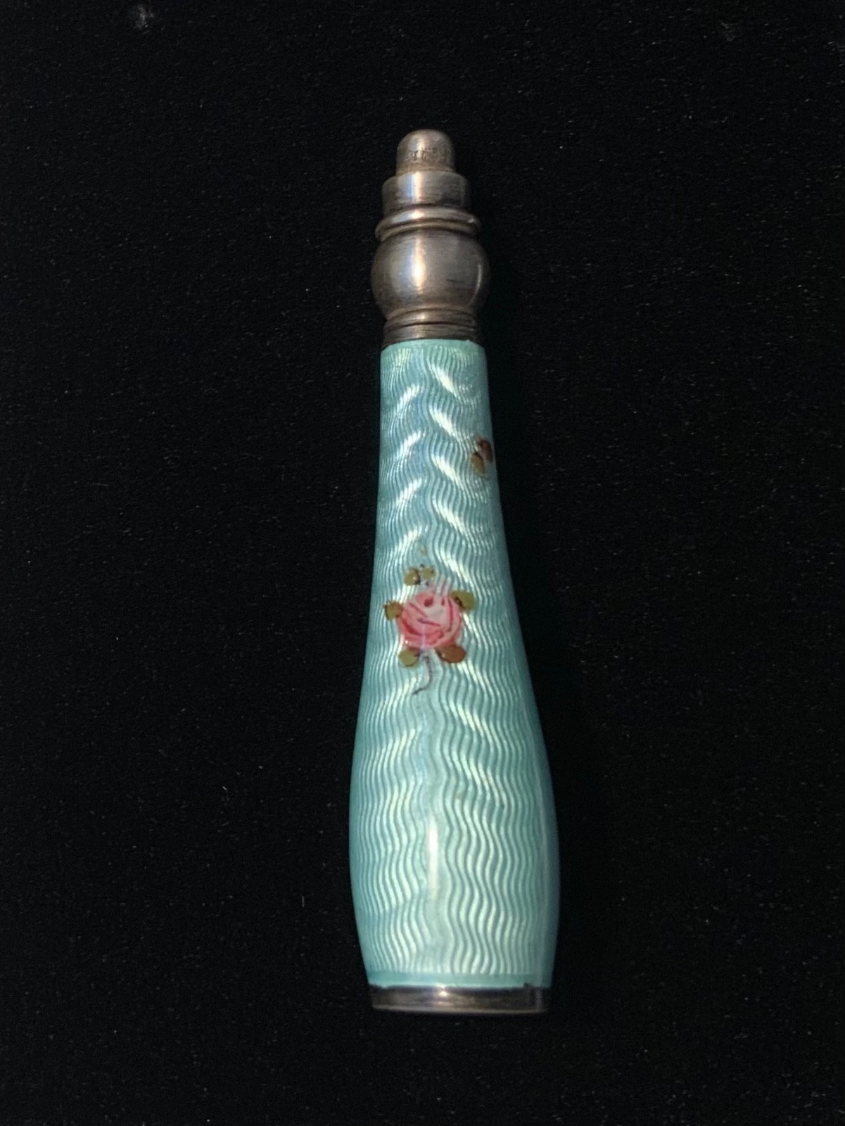STUNNING Antique STERLING* ENAMEL GUILLOCHE*Purse PERFUME w Hand Painted ROSES