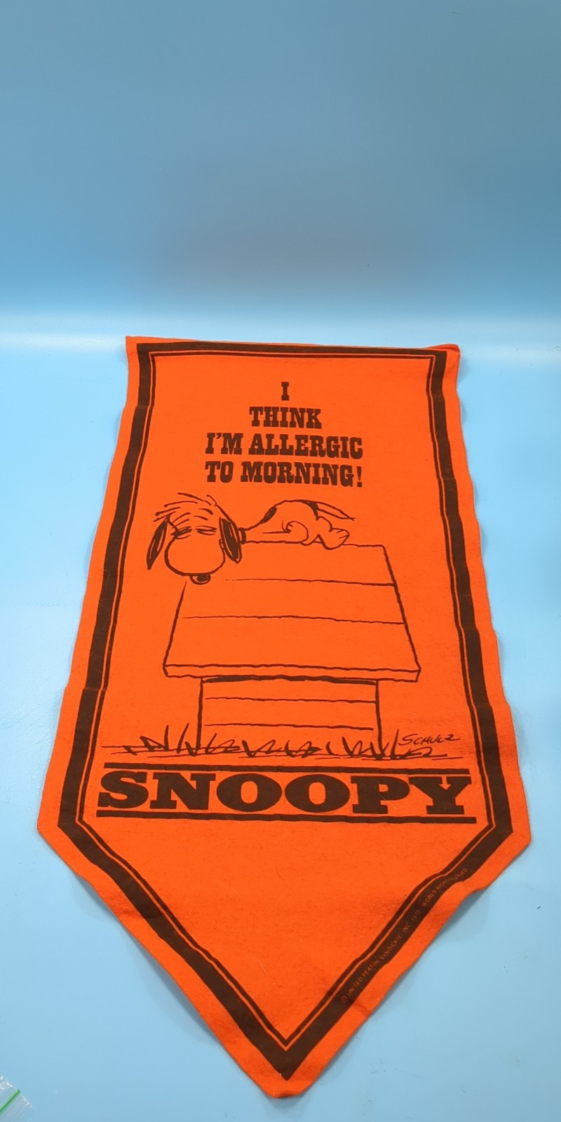 Peanuts Snoopy I Think I\'m Allergic To Morning  Orange Felt Banner Pennant 1970