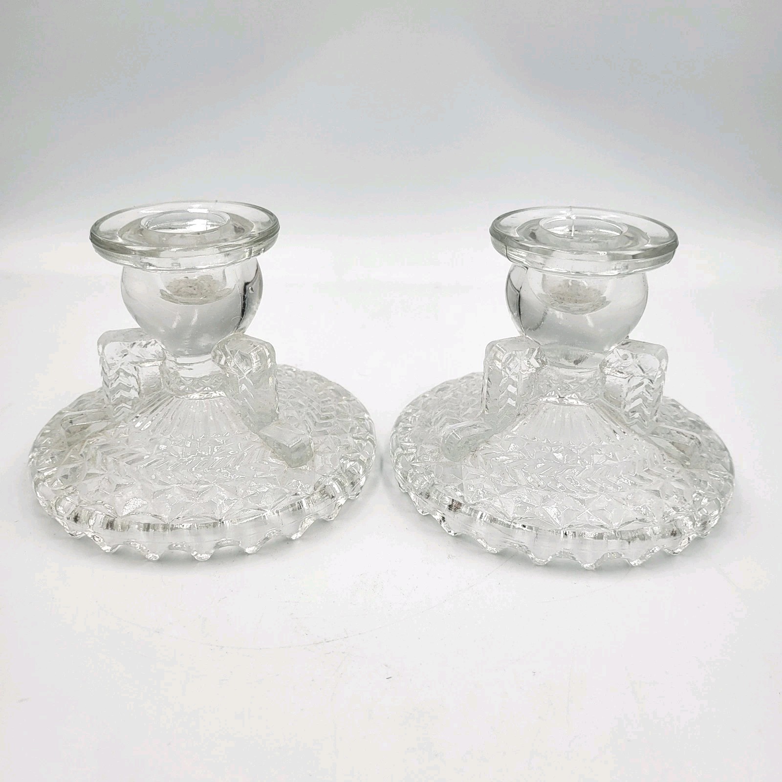 Vintage Candleholders Pair Anchor Herringbone 1950s Depression Glass Vintage Candleholders Pair Anchor Herringbone 1950s Depression Glass