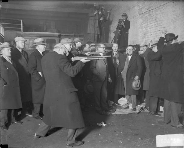 Men Holdings Shotguns And Other Men With Hands Raised Viewed In P - Old Photo