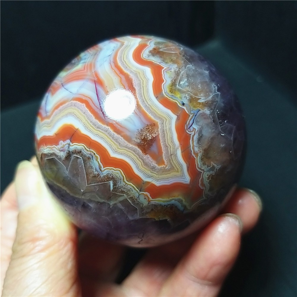 RARE 287.3G Natural Polished Banded Agate Amethyst Symbiosis Stone  Ball A4466