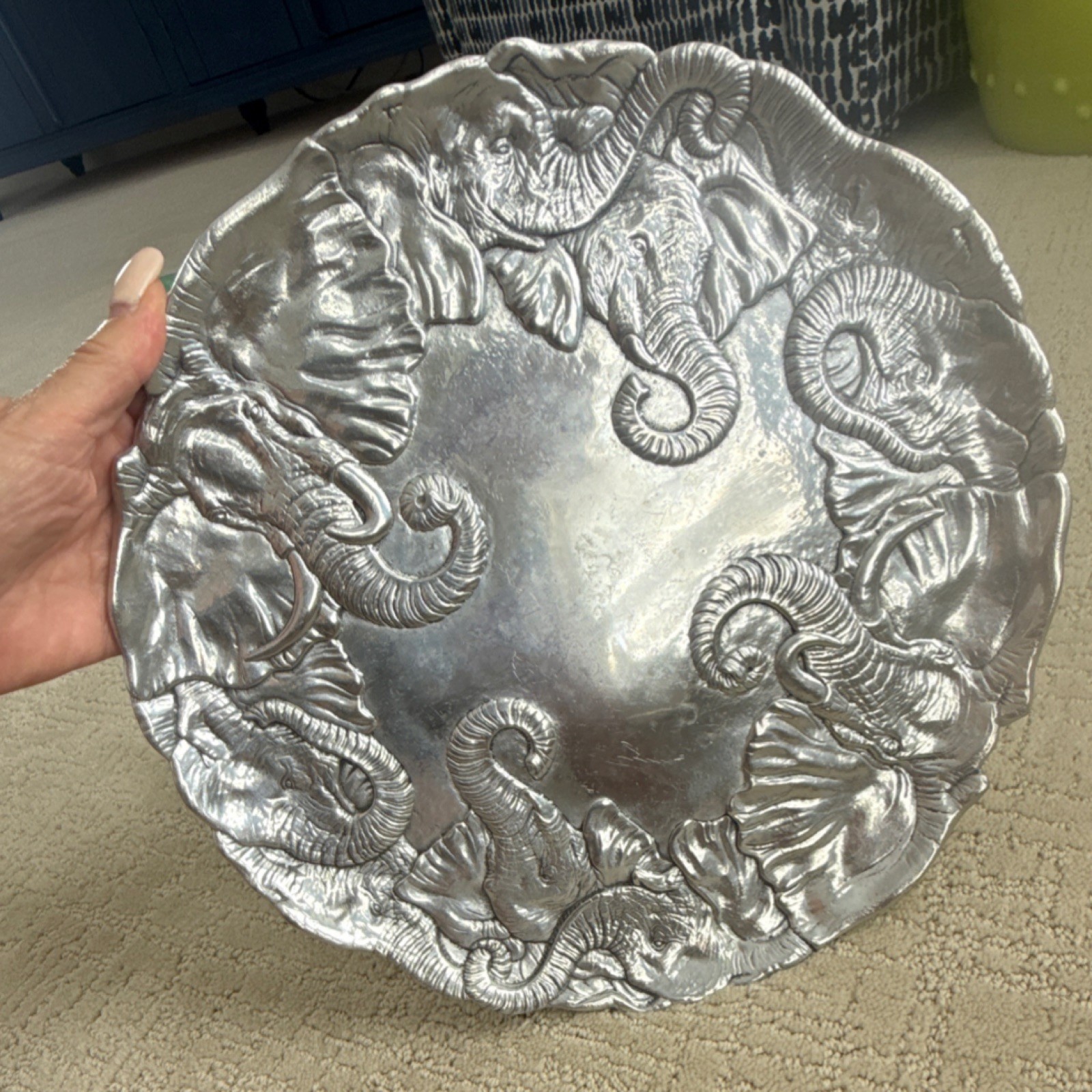 Vintage Arthur Court Elephant Aluminum Serving Tray Platter 1993 12”