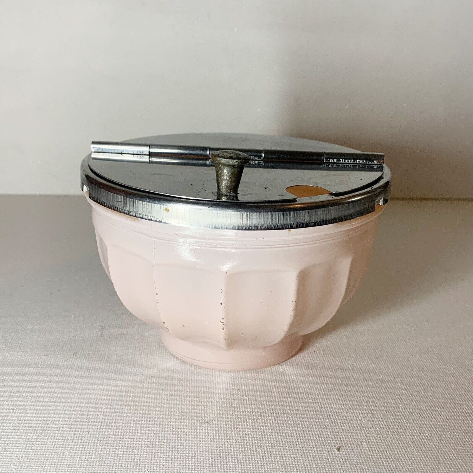 Rare Vintage GEMCO Glass Sugar Bowl Pink Diner Stainless Lid Hinged 1960s 1970s