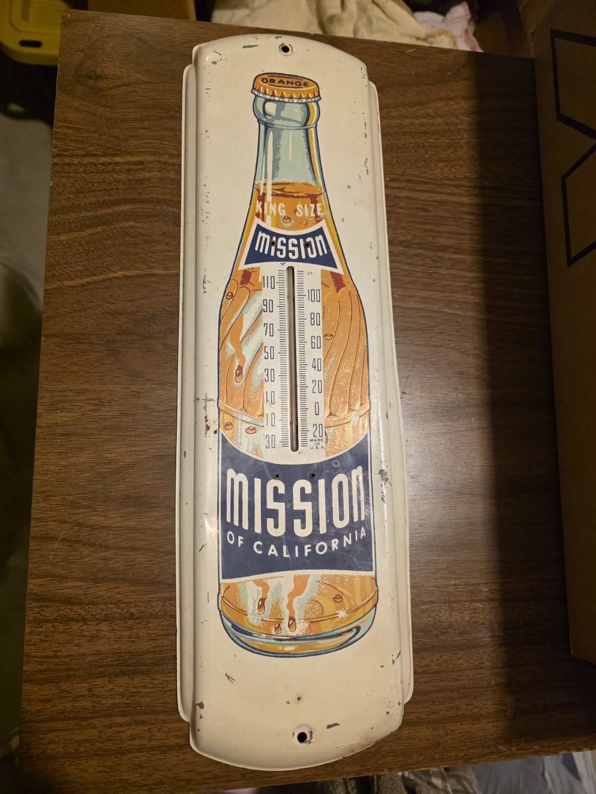 Vintage Mission of California Orange Soda Pop w Bottle Advertising Thermometer Vintage Mission of California Orange Soda Pop w Bottle Advertising Thermometer