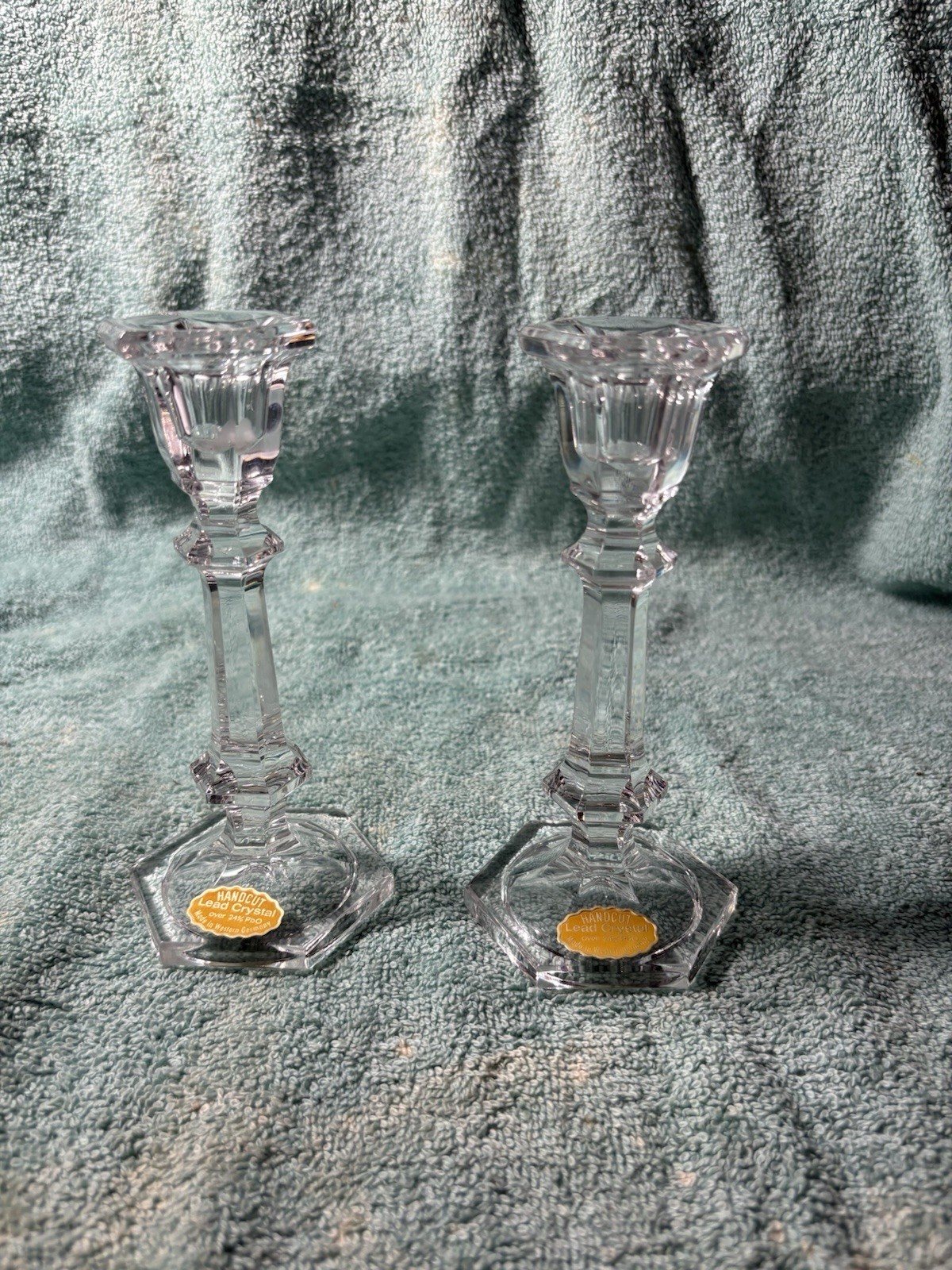 Set Of 2 24% PbO Genuine Lead Crystal Taper Candle Stick Holders Western Germany