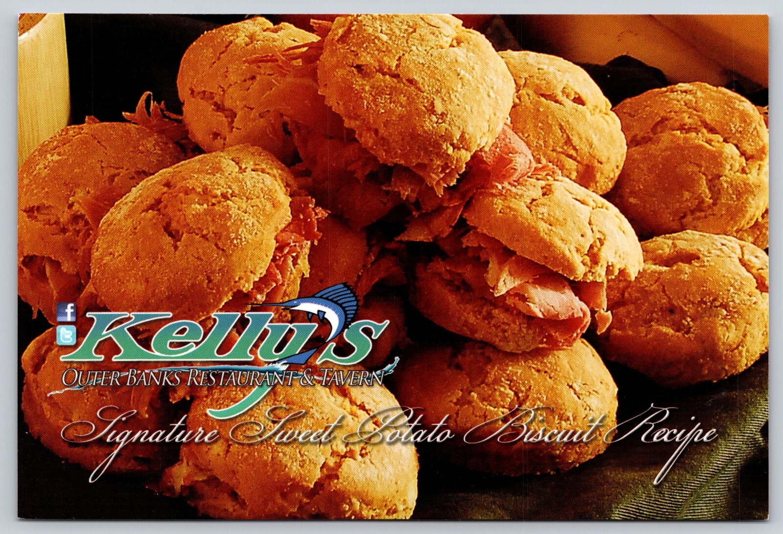 Postcard Kelly's Outer Banks Restaurant Tavern Nags Head NC Sweet Potato Biscuit